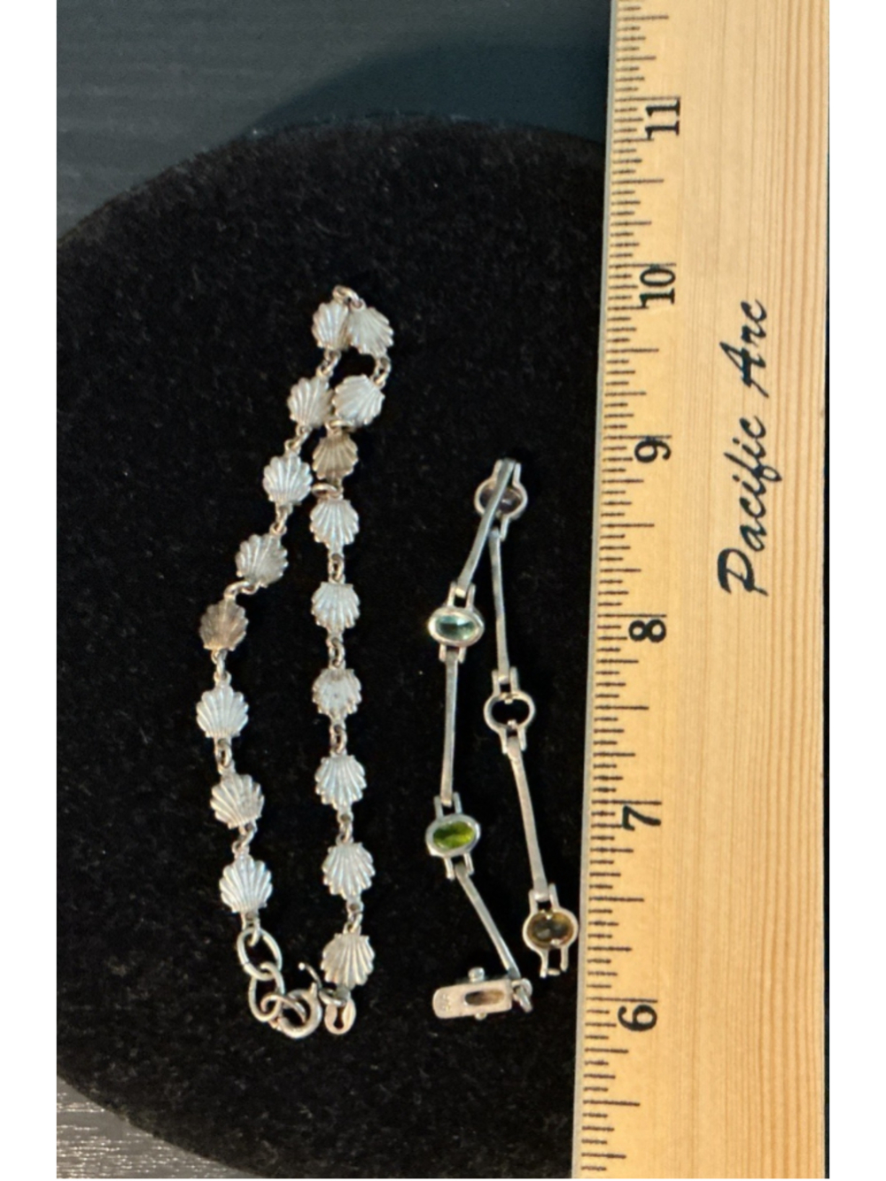 Vtg 925 Silver Bracelet Lot 2pc Italian Scallop Shell & Rainbow Multi Gemstone. - Picture 6 of 8